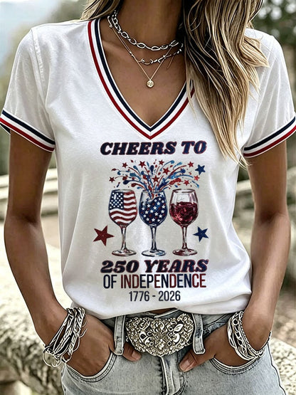 Women's USA 250th Anniversary Print V Neck T-shirt