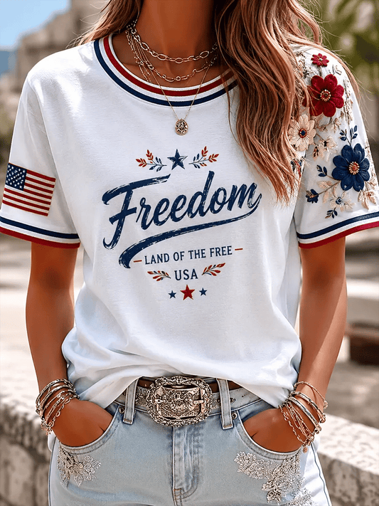 Women's America 250 1776-2026 Freedom Print V Neck T-shirt