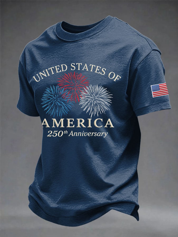 Men's USA 250th Anniversary Print Round Neck T-shirt