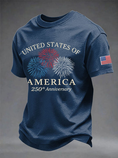 Men's USA 250th Anniversary Print Round Neck T-shirt