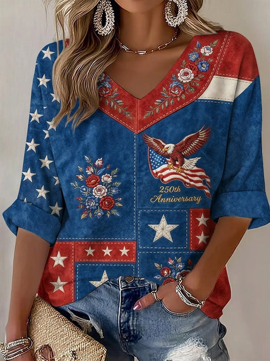 Vintage American Flag Eagle Embroidery Casual Shirt