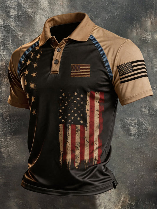 Men's Retro "Patriot" Color-Block Short-Sleeve Polo Shirt