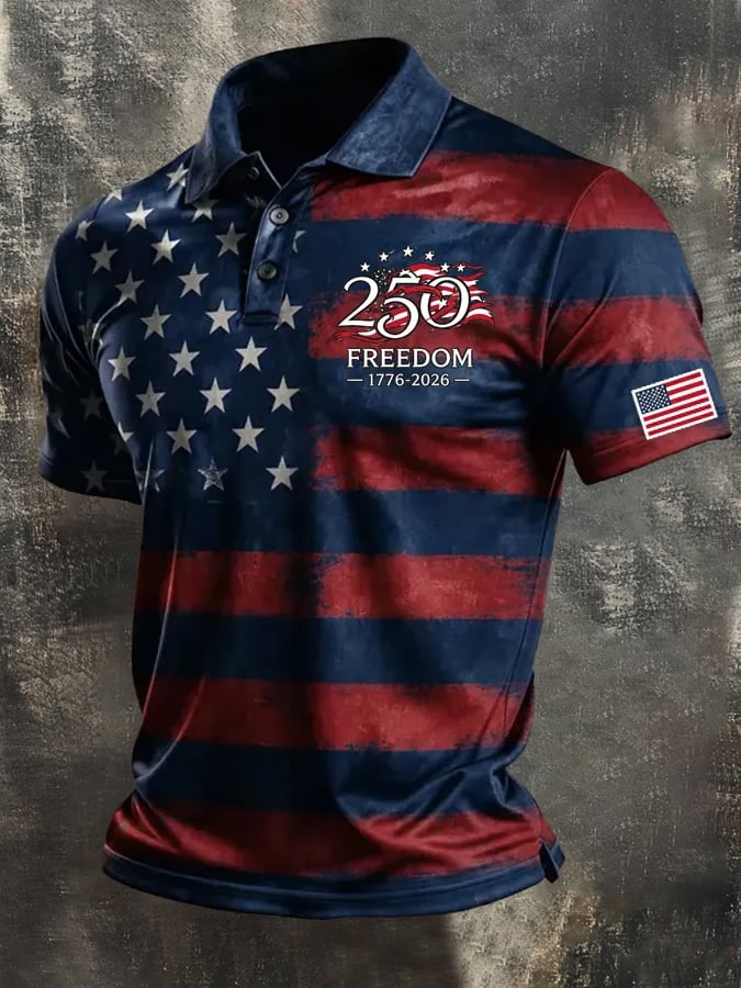 Men's Retro "Patriot" Color-Block Short-Sleeve Polo Shirt