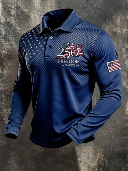 Men's Retro "Patriot" Color-Block Short-Sleeve Polo Shirt