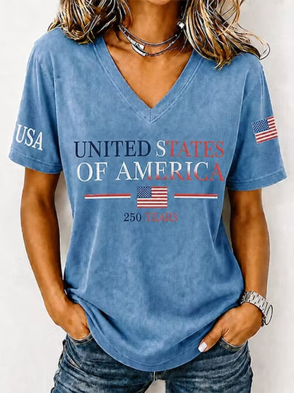 Women's Commemorating The 250th Anniversary Of The Founding Of The United States V-Neck T-Shirt