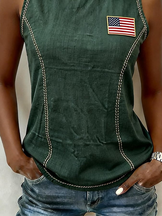 Women's Casual Round Neck Patriot Sleeveless Top