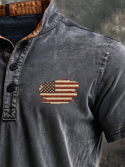 Men's Retro Color-Block "Patriot" Henley T-Shirt