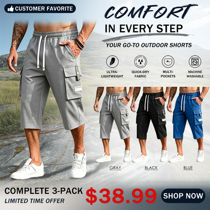 Men’s Cargo Shorts Drawstring Waist Multi-Pocket Casual Shorts