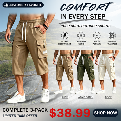 Men’s Cargo Shorts Drawstring Waist Multi-Pocket Casual Shorts