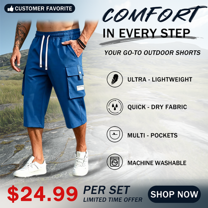 Men’s Cargo Shorts Drawstring Waist Multi-Pocket Casual Shorts