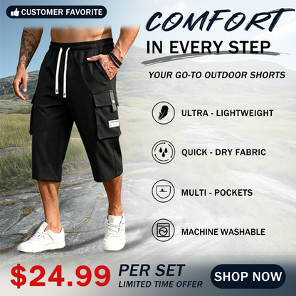 Men’s Cargo Shorts Drawstring Waist Multi-Pocket Casual Shorts