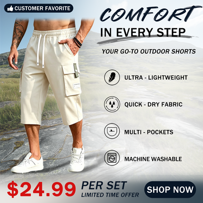 Men’s Cargo Shorts Drawstring Waist Multi-Pocket Casual Shorts
