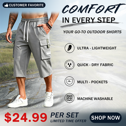 Men’s Cargo Shorts Drawstring Waist Multi-Pocket Casual Shorts