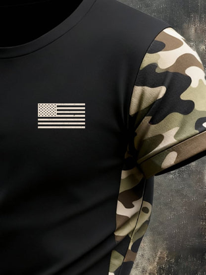 Men's Retro Patriot Camouflage Patchwork T-shirt