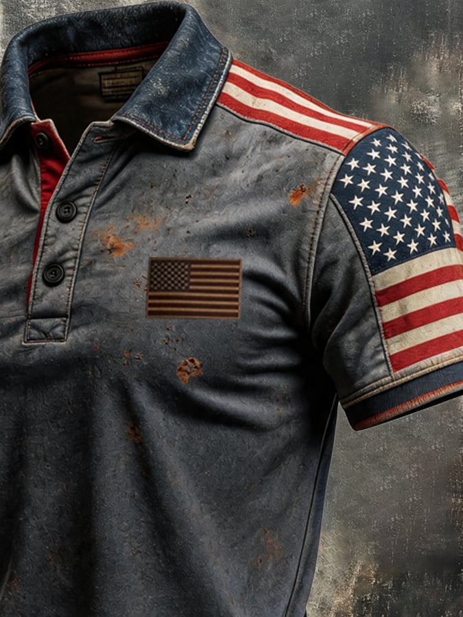 Men's Retro "Patriot" Color-Block Short-Sleeve Polo Shirt
