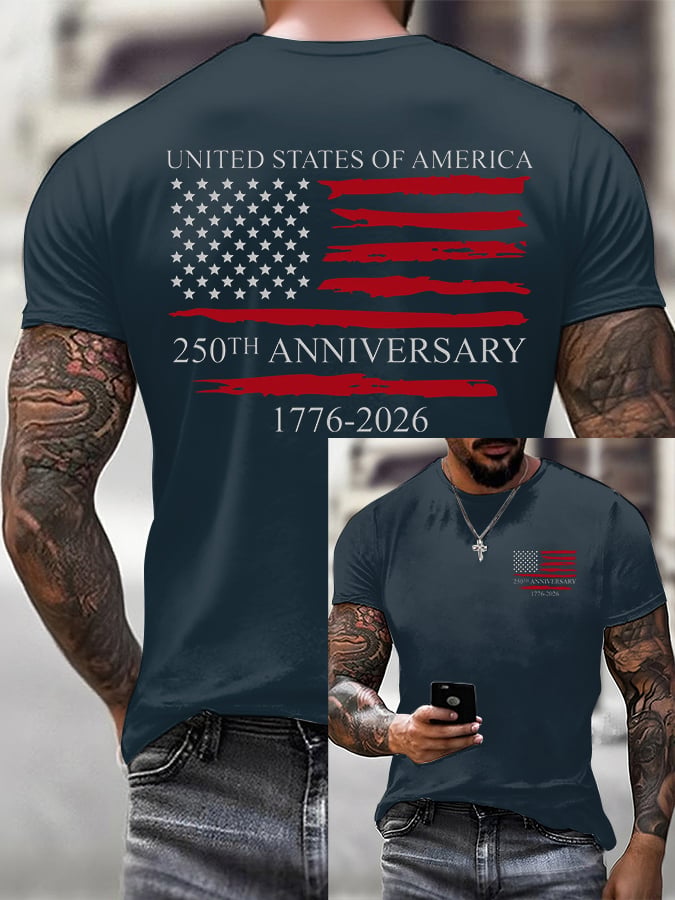 Men'S Casual Crew-Neck T-Shirt With U.S. 250th Anniversary Print