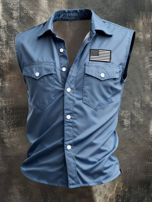Men's Retro Patriotic Color-Block Printed Sleeveless Shirt