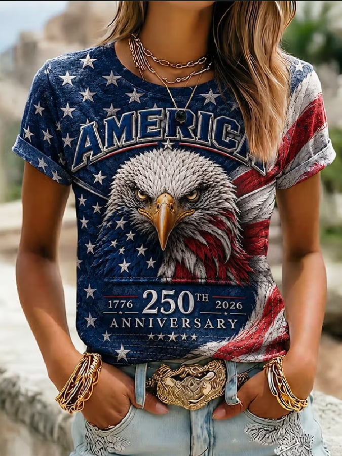 Women's U.S. 250th Anniversary Commemorative Printed Casual V-Neck Top