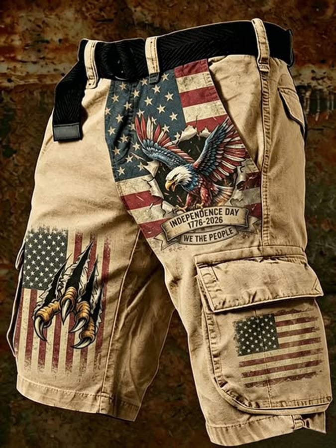 Men's Vintage Independence Day Retro American Flag Print Cargo Pants