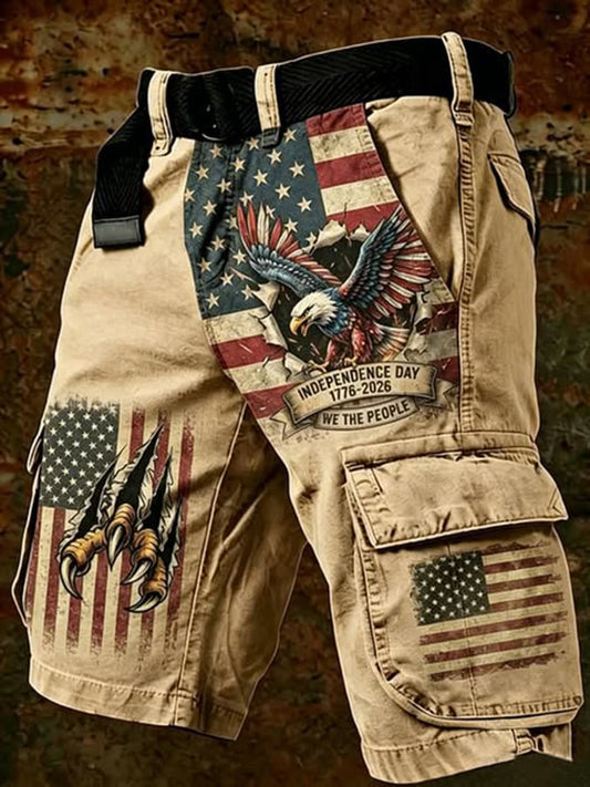 Men's Vintage Independence Day Retro American Flag Print Cargo Pants