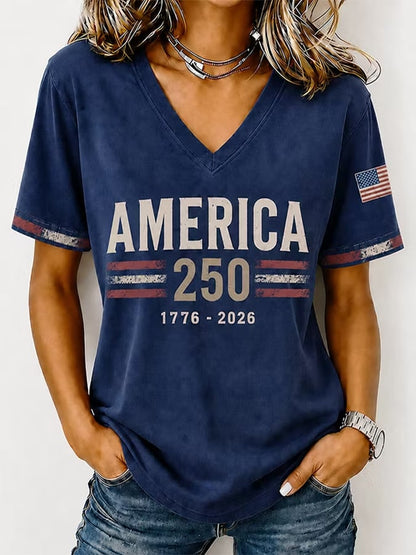 Women's Commemorating The 250th Anniversary Of The Founding Of The United States V-Neck T-Shirt