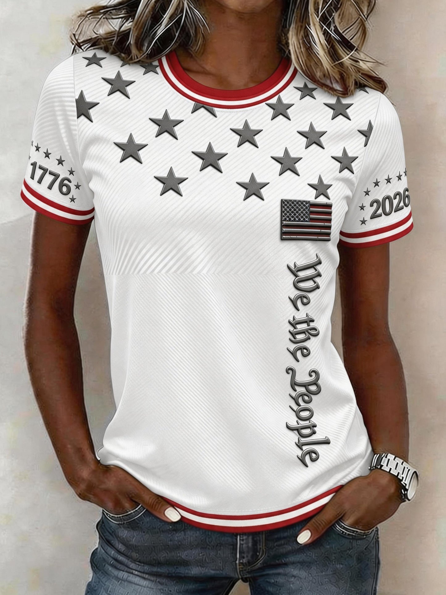 Women'S Casual Independence Day Print Top