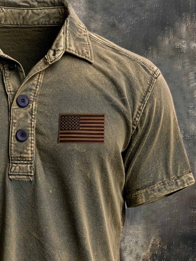 Men's Retro Patriotic Color-Block Polo Shirt