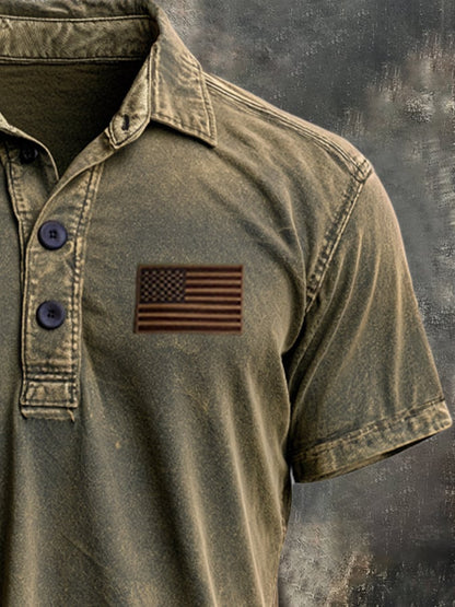 Men's Retro Patriotic Color-Block Polo Shirt