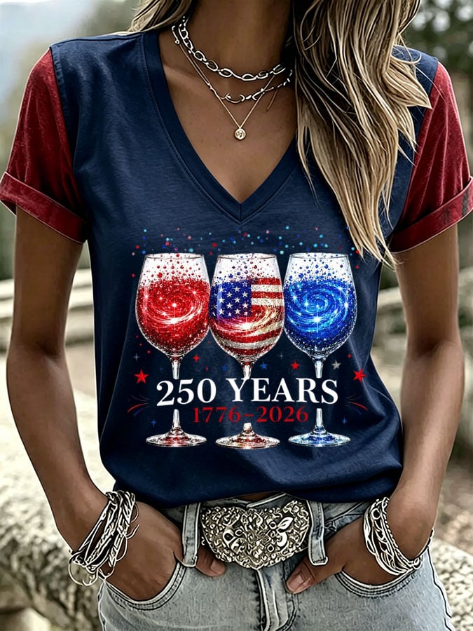 Women's USA 250th Anniversary Print V Neck T-shirt