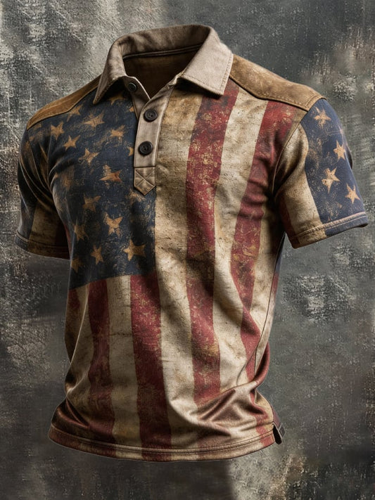 Men's Retro "Patriot" Color-Block Short-Sleeve Polo Shirt