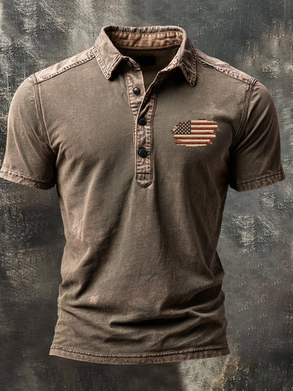Men's Retro Patriotic Color-Block Polo Shirt