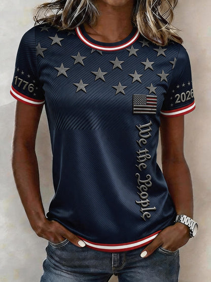 Women'S Casual Independence Day Print Top
