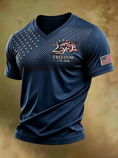 Men's Retro Independence Day Patriot V-Neck T-Shirt