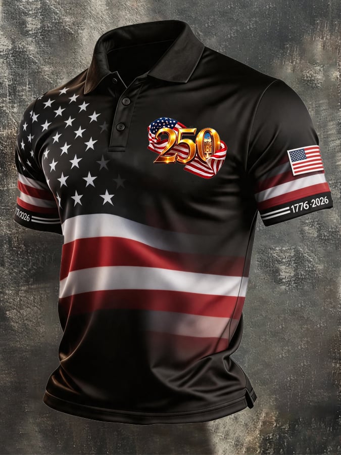 Men's Retro "Patriot" Color-Block Short-Sleeve Polo Shirt