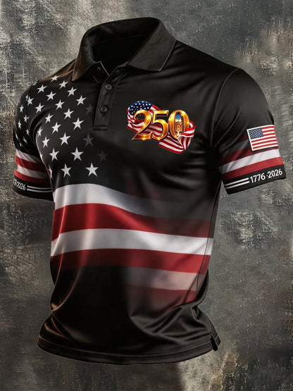 Men's Retro "Patriot" Color-Block Short-Sleeve Polo Shirt
