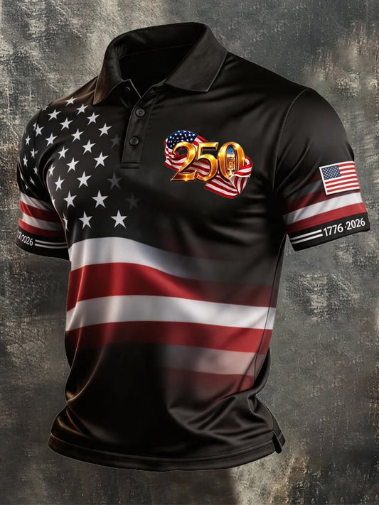 Men's Retro "Patriot" Color-Block Short-Sleeve Polo Shirt