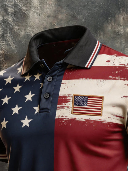 Men's Retro "Patriot" Color-Block Short-Sleeve Polo Shirt