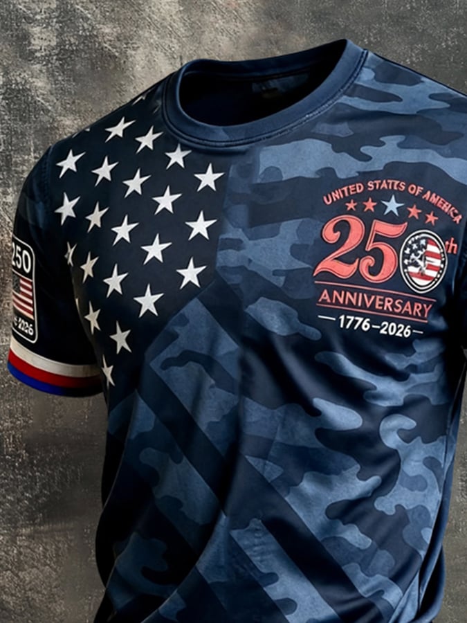 Men's Retro Independence Day Patriot Crew Neck T-Shirt