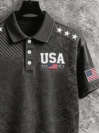 Men's Retro "Patriot" Color-Block Short-Sleeve Polo Shirt