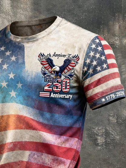Men's Retro Independence Day Patriot Crew Neck T-Shirt