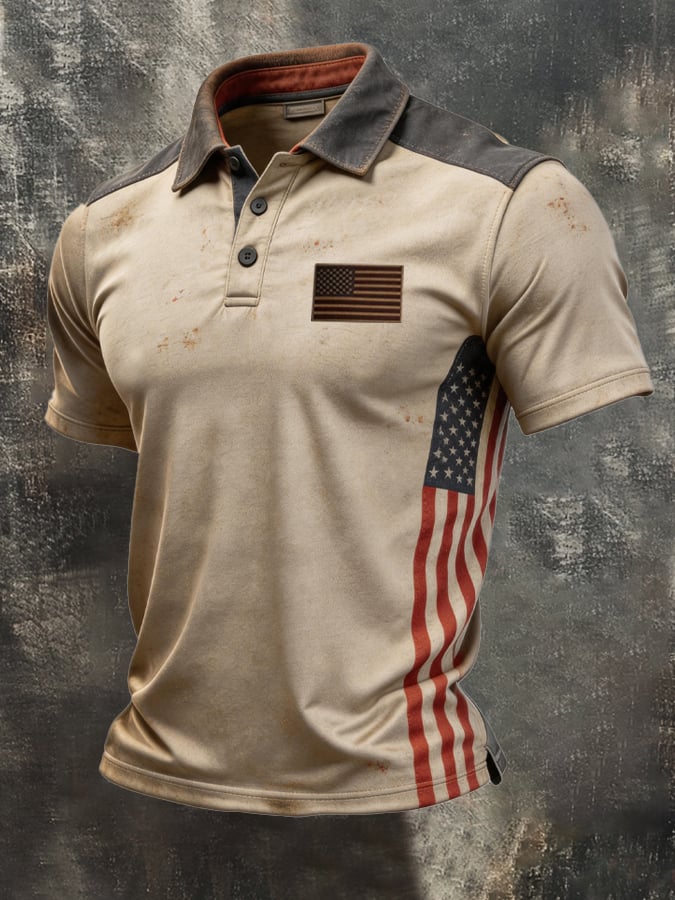 Men's Retro "Patriot" Color-Block Short-Sleeve Polo Shirt