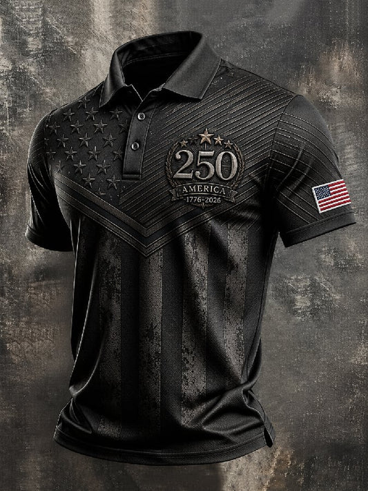 Men's Casual Artistic American 250th Anniversary Flag Print Polo Shirt