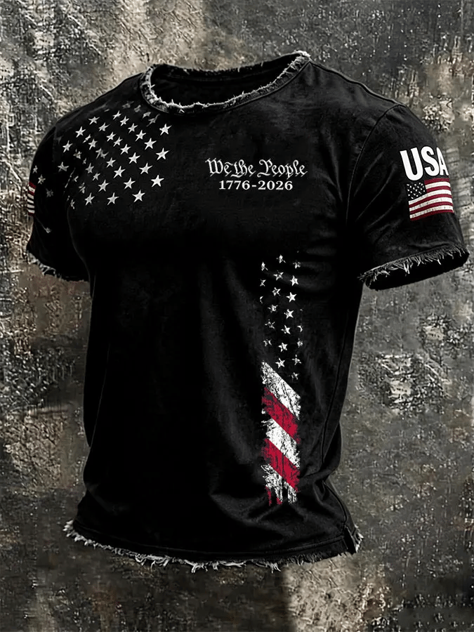 Men's  Independence Day We The People 1776-2026 Printed Casual T-Shirt