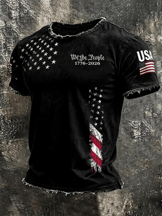 Men's  Independence Day We The People 1776-2026 Printed Casual T-Shirt
