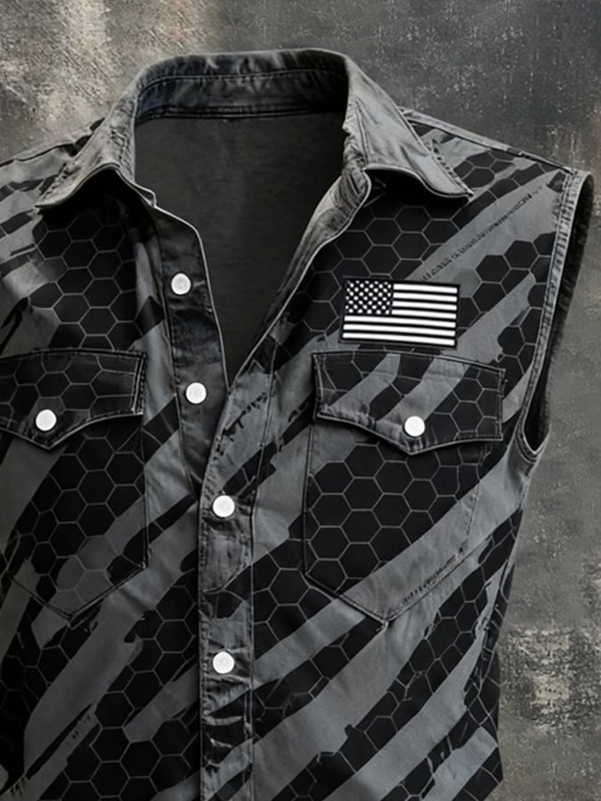 Men's Retro Patriotic Color-Block Printed Sleeveless Shirt
