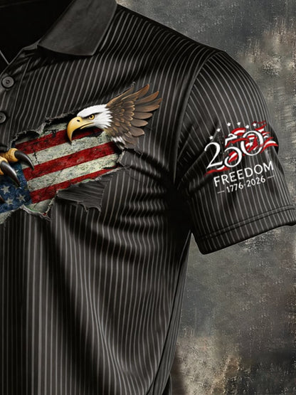 Men's Retro Patriotic Color-Block Short-Sleeve Polo Shirt