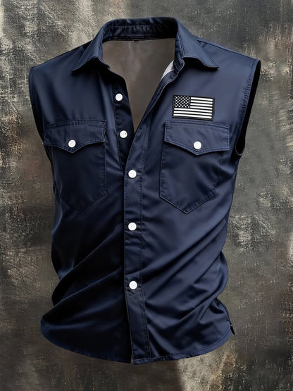 Men's Retro Patriotic Color-Block Printed Sleeveless Shirt