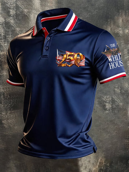 Men's Retro "Patriot" Color-Block Short-Sleeve Polo Shirt