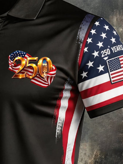 Men's Retro "Patriot" Color-Block Short-Sleeve Polo Shirt