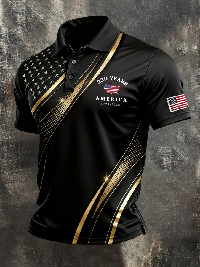 Men's Retro "Patriot" Color-Block Short-Sleeve Polo Shirt